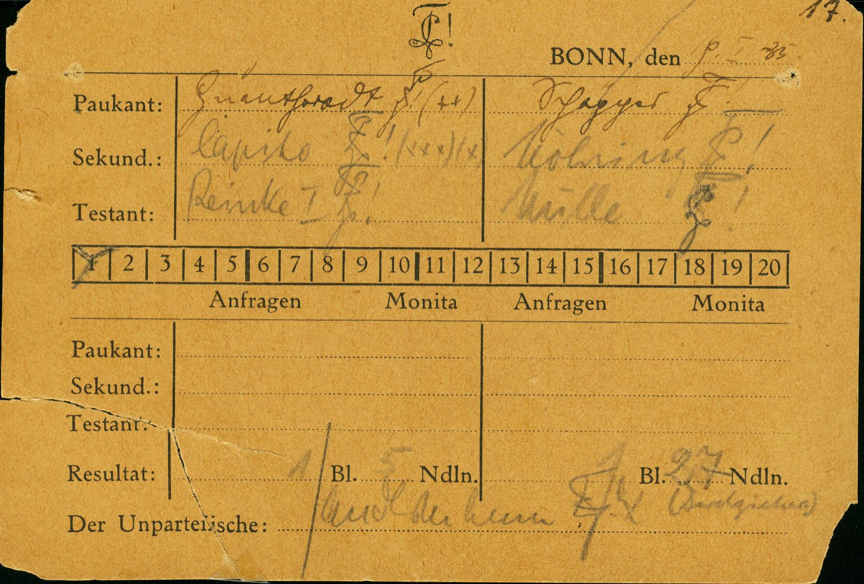 17. Partie gegen C! Teutonia Bonn, das nach 3 Gngen (1 Blutiger, 27 Nadeln) abfhrt.